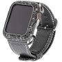 Bling Cases Compatible for Apple Watch 38mm 40mm 42mm 44mm, Rhinestone Crystal Diamond Stainless Steel Cover Protector for iWatch Series 6 SE Series 5 Series 4 Series 3/2/1 (Black Flower, 38 mm)