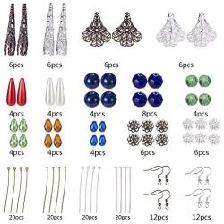 SUNNYCLUE 1 Box DIY 12 Pair Vintage Mixed Iron Long Filigree Cone Bead Caps Earring Making Starter Kit Exclusive Jewelry Kit，Instruction