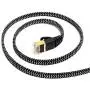 Tera Grand - 3FT - CAT7 10 Gigabit Ethernet Ultra Flat Patch Cable for Modem Router LAN Network - Braided Jacket, Gold Plated Shielded RJ45 Connectors, Faster Than CAT6a CAT6 CAT5e, Black & White