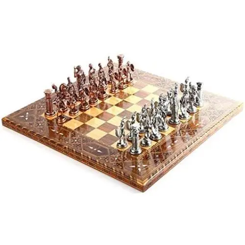 GiftHome Historical Antique Copper Rome Figures Metal Chess Set for Adults,Handmade Pieces and Natural Solid Wooden Chess Board with Original Pearl Around Board King 4 inc GiftHome Historical Antique Copper Rome Figures Metal Chess Set for Adults,Handmade Pieces and Natural Solid Wooden Chess Board with Original Pearl Around Board King 4 inc