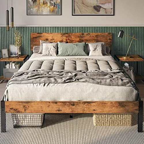 LIKIMIO Queen Bed Frame with Headboard, Strong Steel Slat Support, Tool-Free Assembly, Underbed Storage Space, No Box Spring Needed LIKIMIO Queen Bed Frame with Headboard, Strong Steel Slat Support, Tool-Free Assembly, Underbed Storage Space, No Box Spring Needed