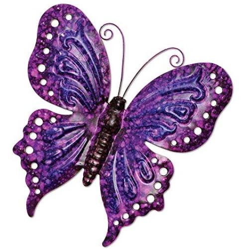 Bits and Pieces - Enameled Metal Purple Butterfly Wall Decor -Wall Décor - Wonderful Dimensional Details