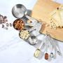 Measuring Cups and Spoons Set of 8 piece in 18/8 (304) Stainless Steel, Pan Shaped Measuring Cups and Narrow Measuring Spoons for Dry and Liquid Ingredients.