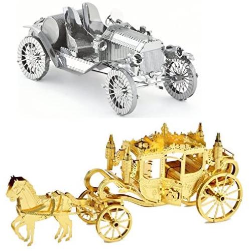 3D Metal Puzzle Models of A Royal Carriage and A Vintage Car - DIY Toy Metal Sheets Assembling Puzzle, 3D Puzzle – Pack of 2 3D Metal Puzzle Models of A Royal Carriage and A Vintage Car - DIY Toy Metal Sheets Assembling Puzzle, 3D Puzzle – Pack of 2