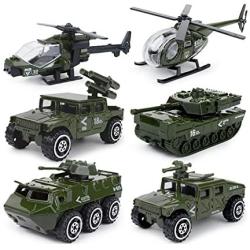 JQGT Diecast Military Vehicles Army Toy 6 in 1 Assorted Metal Model Cars Fighter Tank Attack Helicopter Panzer Playset for Kids Toddlers