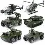 JQGT Diecast Military Vehicles Army Toy 6 in 1 Assorted Metal Model Cars Fighter Tank Attack Helicopter Panzer Playset for Kids Toddlers