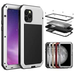 iPhone 11 Pro Max Case, CarterLily Full Body Shockproof Dustproof Waterproof Aluminum Alloy Metal Gorilla Glass Cover Case for Apple iPhone 11 Pro Max 6.5 inch (White)