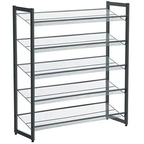 SONGMICS Shoe Rack, 5-Tier Stackable Shoe Storage Shelf, Metal Mesh, Flat or Angled Shoe Organizer for 20 to 25 Pairs of Shoes, Short Boots, High Heels, Cool Gray ULMR05GB SONGMICS Shoe Rack, 5-Tier Stackable Shoe Storage Shelf, Metal Mesh, Flat or Angled Shoe Organizer for 20 to 25 Pairs of Shoes, Short Boots, High Heels, Cool Gray ULMR05GB
