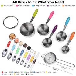 ORANGEHOME Stainless Steel Measuring Cups Metal Magnetic Spoons Set, 14pcs Baking Measurement Utensils Including 5pk Cups, 7pk Spoons, 1pk Leveler and 1pk Flour Sieve