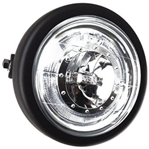 TASWK 6 1/2'' CREE LED Motorcycle Retro Black Clear Lens Headlight Halo Ring for Bobber Cafe Racer Cruiser Vintage Style