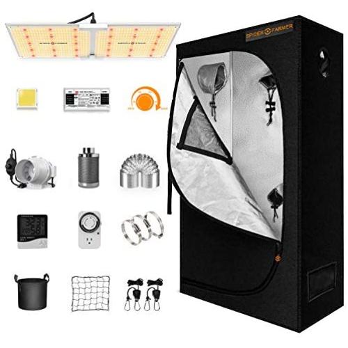 Spider Farmer Grow Tent Kit Complete, SF-2000 LED Grow Light Compatible with Samsung LM301B Diodes & MeanWell Driver, 2x4 Grow Tent 4 Inch Inline Fan Filter Combo Set Indoor Growing System Room Kit