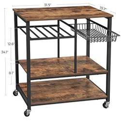 VASAGLE ALINRU Kitchen Cart, Kitchen Baker’s Rack, Utility Storage Shelf with Bottle Holder, Industrial Microwave Stand, Rustic Brown UKKS80X