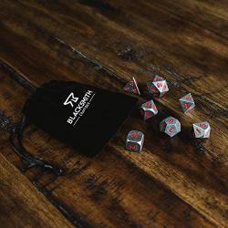 HEIMDALLR Metal DND Dice Set 7 PCS - Dungeons and Dragons Polyhedral Dice Set with D&D Dice Bag for RPG Gaming - Includes D20 - Blacksmith Craft Dice (Chaos Red)