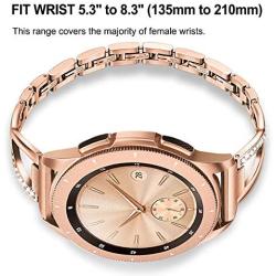 TRUMiRR Band for Samsung Galaxy Watch 42mm / Active 2 40mm 44mm Rose Gold Women, 20mm Bling Stainless Steel Watchband Diamond Strap Quick Release Jewelry Bracelet for Garmin Vivoactive 3/3 Music