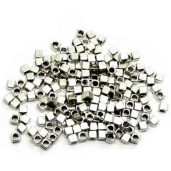 Rockin Beads Brand, 180 4x4mm Cube Antiqued Silver Beads Cast Zinc Metal Spacer Beads (Approx 2.5mm Hole)