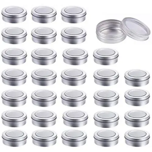 (2oz) 30 Pack Aluminum Cans Round Empty Container Cans with Clear Top for Kitchen, Office, Candles, Candies