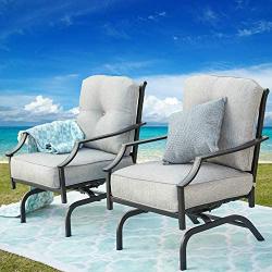 Festival Depot 2 of Outdoor Patio Bistro ArmChairs with Cushions Set Premium Fabric Metal Frame Furniture Set Garden Dining Seating Chair Thick & Soft Cushions (Grey)