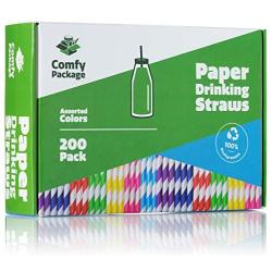 Paper Drinking Straws [200 Pack] 100% Biodegradable - Assorted Colors