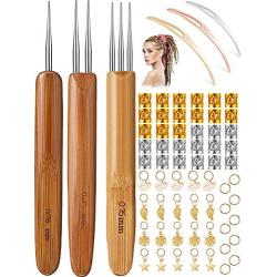 88 Pieces Dreadlock Crochet Tool Kit, 0.75 mm Dreadlock Crochet Hook Needle Hair Weaving Locking Tool and Metal Hair Jewelry Rings Dreadlocks Beads Aluminum Hair Cuffs for Braid Accessories