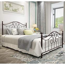 Vintage Sturdy Metal Bed Frame Queen Size with Vintage Headboard and Footboard Platform Base Bed Frame No Box Spring Needed Steel Bed，Antique Brown，Queen.