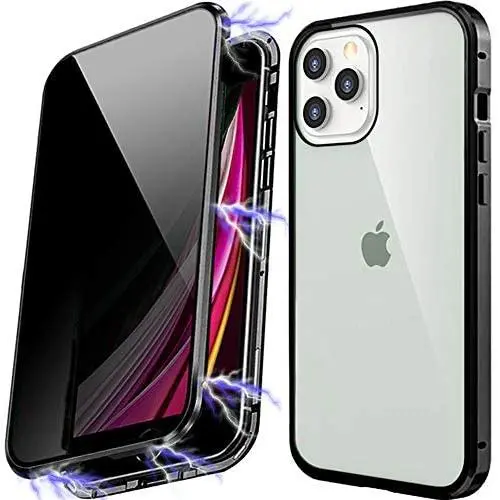 Anti Peeping Magnetic Case for iPhone 7plus/8plus, Privacy Case with Clear Double Sided Tempered Glass [Magnet Absorption Metal Bumper Frame] 360°Protection for iPhone 7plus/8plus-Black