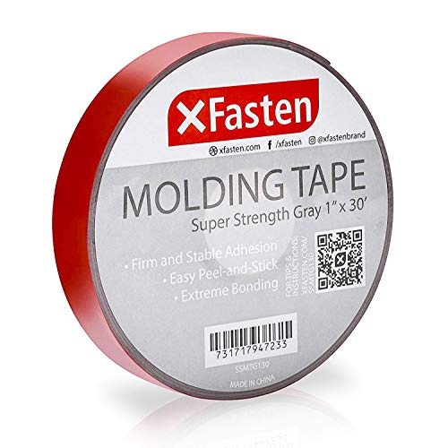 XFasten Super Strength Automotive Molding Tape, Gray, 1-Inch x 30-Foot, Double Sided Exterior Mounting Tape for Auto Body Molding, Trim, Side Mirror, Emblem, Nameplate and Outdoor Applications