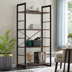 EROMMY Bookshelf Rack 4 Tier Vintage Industrial Bookcase Shelf Storage Organizer Rustic Wood and Metal Frame Furniture Open Back Modern Office Bookcases Home Office