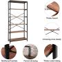 5 Tier Industrial Bookshelf, Tall Bookshelf, Vintage Free Standing Storage Shelf Units, Metal and Wood Book Shelves for Bedroom Living Room Home Office