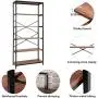 5 Tier Industrial Bookshelf, Tall Bookshelf, Vintage Free Standing Storage Shelf Units, Metal and Wood Book Shelves for Bedroom Living Room Home Office 5 Tier Industrial Bookshelf, Tall Bookshelf, Vintage Free Standing Storage Shelf Units, Metal and Wood Book Shelves for Bedroom Living Room Home Office