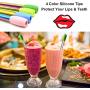 Smoothie Boba Straws Thick Reusable Metal Straws Angled Tips Fat Wide Milkshake Jumbo Bubble Tea Stainless Steel Straw Bulk With Travel Case Carry Bag Silicone Tips Cleaner Brush 12mm 0.5 In 4 Pack