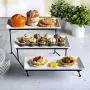 Gibson Elite Gracious Dining Dinnerware, 3-Tier Rectangle Plate Set with Metal Stand, White