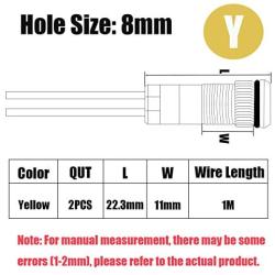 smseace 2PCS Yellow DC/AC12V-24V Energy Saving 5/16‘’ Indicator Light Mounting Hole 8mm with 1M Cable Length Metal Waterproof LED Indicator Light DQ-8-Y-1M