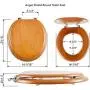 Angel Shield Durable Wood Veneer Natural Toilet Seat Metal Hinged Easy Clean Anti-scratch American Standard(Round,Wood Color)