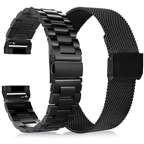 KOREDA Compatible with Fitbit Versa 3/Fitbit Sense Bands Sets, 2 Pack Stainless Steel Metal Band + Mesh Loop Replacement Bracelet Wristband Strap for Fitbit Versa 3/Sense Smartwatch (Black) KOREDA Compatible with Fitbit Versa 3/Fitbit Sense Bands Sets, 2 Pack Stainless Steel Metal Band + Mesh Loop Replacement Bracelet Wristband Strap for Fitbit Versa 3/Sense Smartwatch (Black)