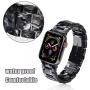 V-MORO Resin Strap Compatible with Apple Watch Band 38mm 40mm Series SE/6/5/4/3/2/1 Women Men with Stainless Steel Buckle, Apple iWatch Replacement Wristband Bracelet (Black/Gray, 38mm/40mm)