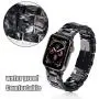 V-MORO Resin Strap Compatible with Apple Watch Band 38mm 40mm Series SE/6/5/4/3/2/1 Women Men with Stainless Steel Buckle, Apple iWatch Replacement Wristband Bracelet (Black/Gray, 38mm/40mm)