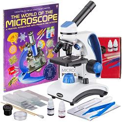 AmScope Deluxe Student Microscope Set - 40X-1000X Dual Light, Glass Lens, Metal Frame Compound Microscope + Slides + Specimen Preparation Kit + Book