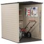 Rubbermaid Large Plastic Vertical Resin Weather Resistant Storage Shed, Bike Shed, Lawn Mover Storage, 5 x 6 Feet, Sandstone