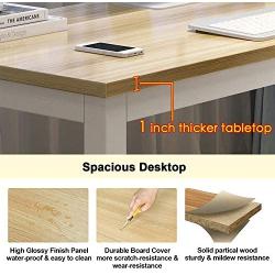 NSdirect 63'' Computer Desk,Large Home Office Desk Wide Workstation 1 inch Thicker Tabletop for Writing,Games and Home Work PC Desk Modern Finish Wood Board and Sturdy Steel Legs,Oak+White