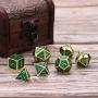 Hestya 7 Pieces Metal Dices Set DND Game Polyhedral Solid Metal D&D Dice Set with Storage Bag and Zinc Alloy with Enamel for Role Playing Game Dungeons and Dragons, Math Teaching (Gold Edge Green)