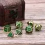 Hestya 7 Pieces Metal Dices Set DND Game Polyhedral Solid Metal D&D Dice Set with Storage Bag and Zinc Alloy with Enamel for Role Playing Game Dungeons and Dragons, Math Teaching (Gold Edge Green)