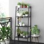 HOMFA Metal 4 Shelf Bookcase, Multifunctional Ladder-Shaped Plant Flower Stand Rack Bookrack Storage Shelves, Black