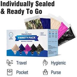 WeCare Disposable Face Mask Individually Wrapped - 50 Variety Color Pack - 3 Ply