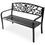 Giantex 50'' Patio Garden Bench Loveseats Park Yard Furniture Decor Cast Iron Frame Black Steel with Floral Scroll Pattern