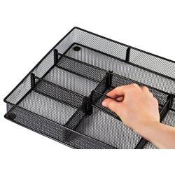 Custom Drawer Organizer Tray – 20 Adjustable Metal Mesh Dividers to Create Custom Storage Sections. Easily Organize Office Desk Supplies and Accessories. Perfect Home or Office Drawer Tray. (Black)