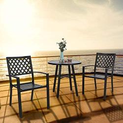 PHI VILLA Patio Metal 3 Piece Bistro Chairs and Table Furniture Set - Black