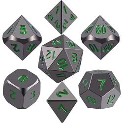 SIQUK Metal Polyhedral Dice Shiny Black Body and Dark Green Numbers Zinc Alloy Dice with Metal Case