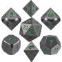 SIQUK Metal Polyhedral Dice Shiny Black Body and Dark Green Numbers Zinc Alloy Dice with Metal Case