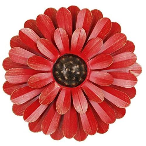 Zcaukya Large Metal Flower Wall Decor, 13'' Flower Art Wall Hanging for Indoor Outdoor Home Bedroom Office Garden (Red)