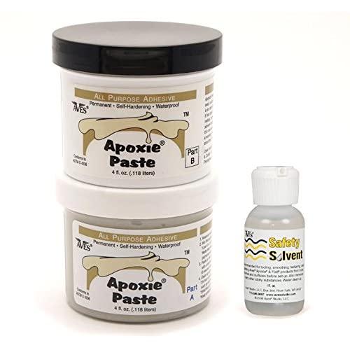 Aves Waterproof Epoxy Putty Adhesive Paste and Safety Solvent Bundle - Multipurpose Epoxy Waterproof Adhesive Putty, 2-Part Apoxie Paste 8 oz and Safety Solvent Cleaner 1 oz